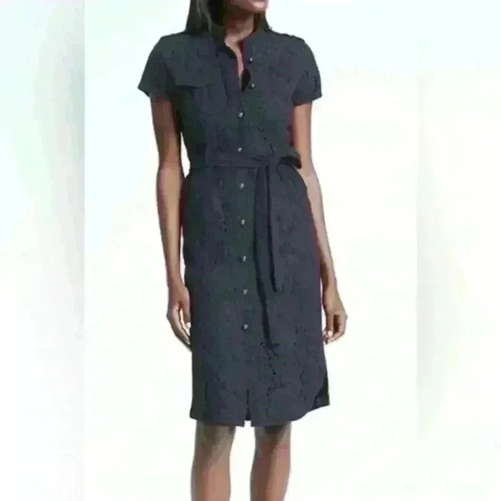 Banana Republic Navy Lace Belted Shirt Dress Size 4 Beautiful Dress